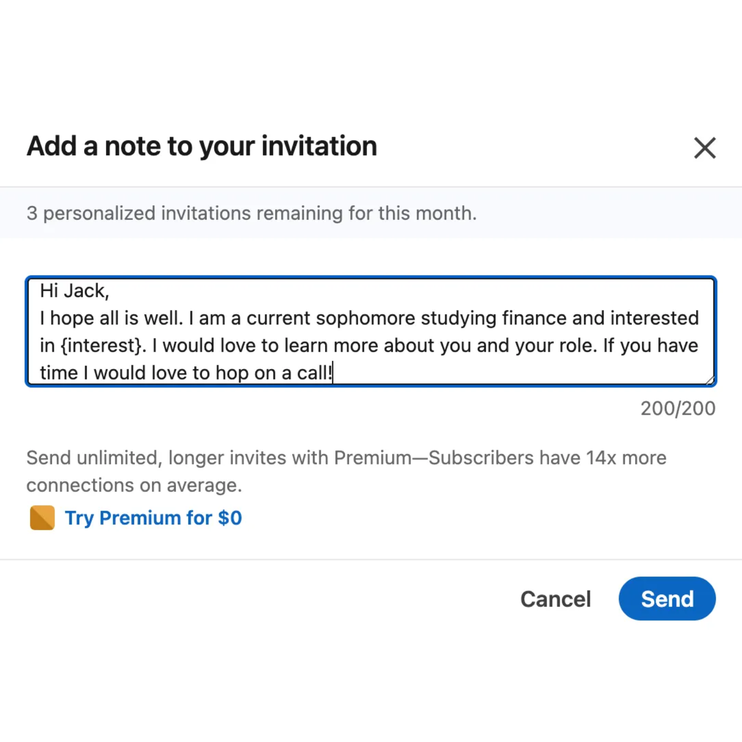 Jack Pearson LinkedIn Message Sample