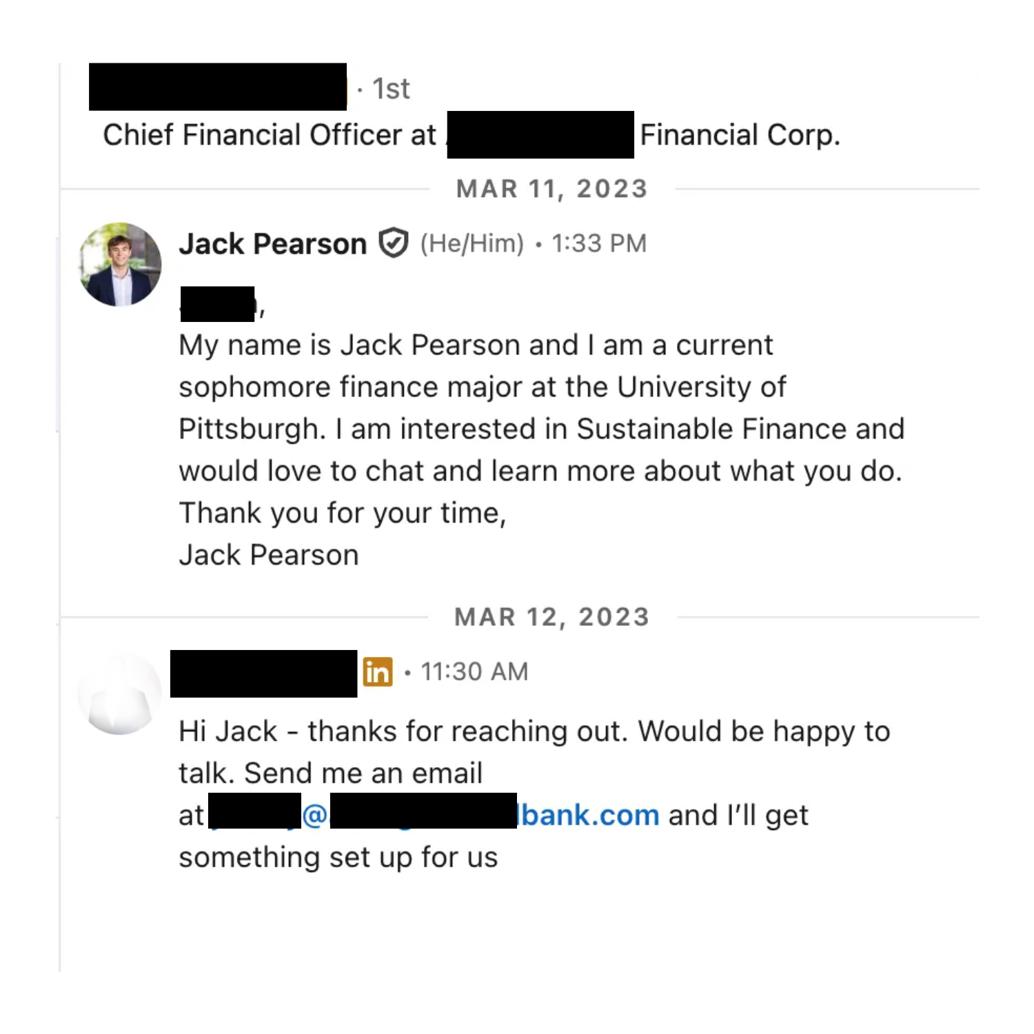 Jack Pearson LinkedIn Message Sample