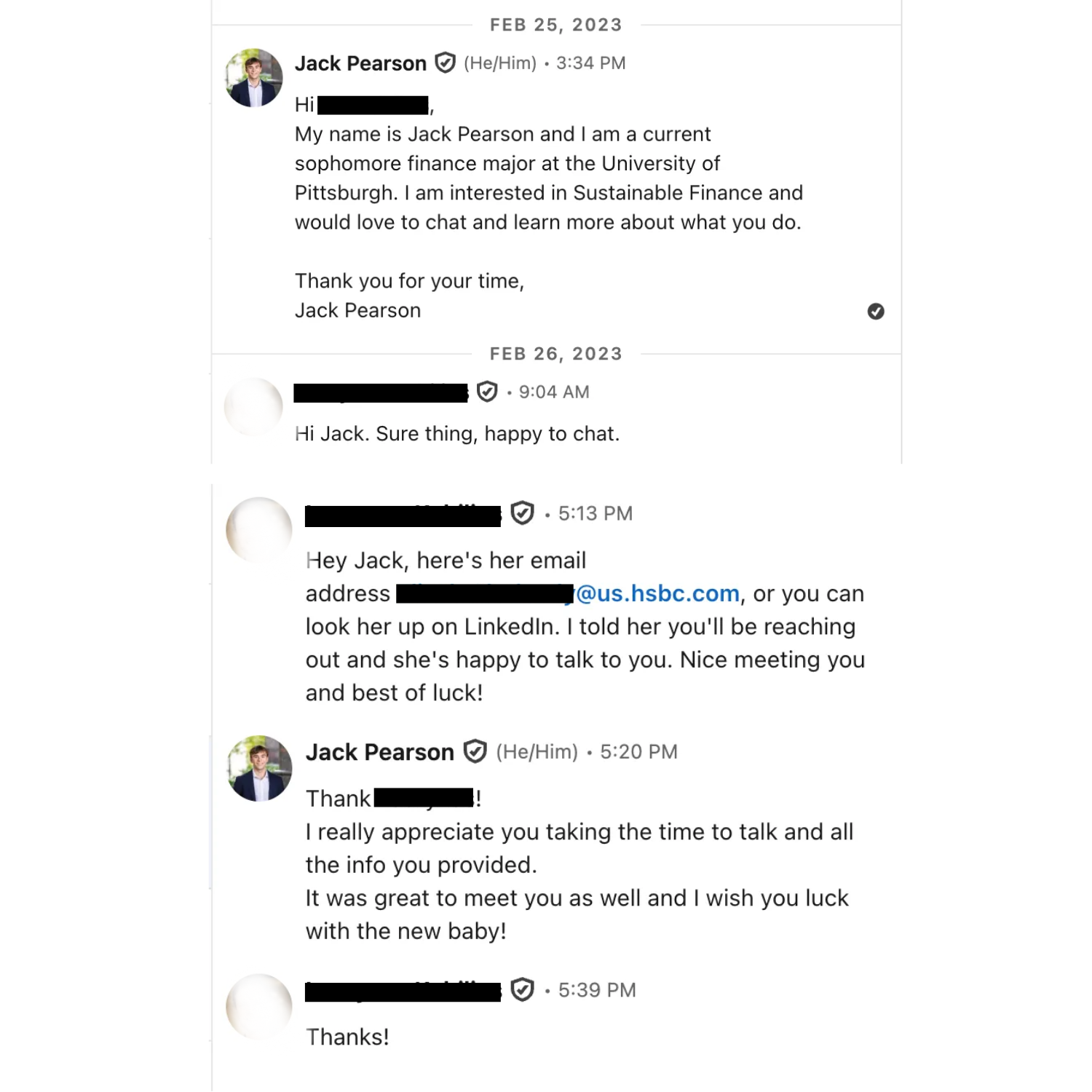 Jack Pearson LinkedIn Message Sample