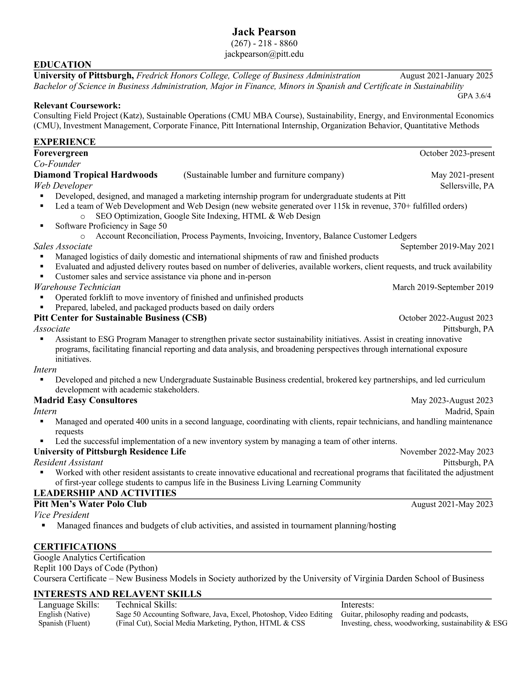 Jack Pearson Resume January 2024