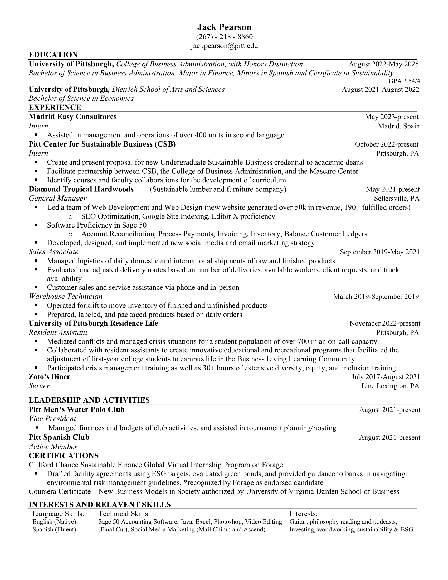 Jack Pearson Resume June 2023