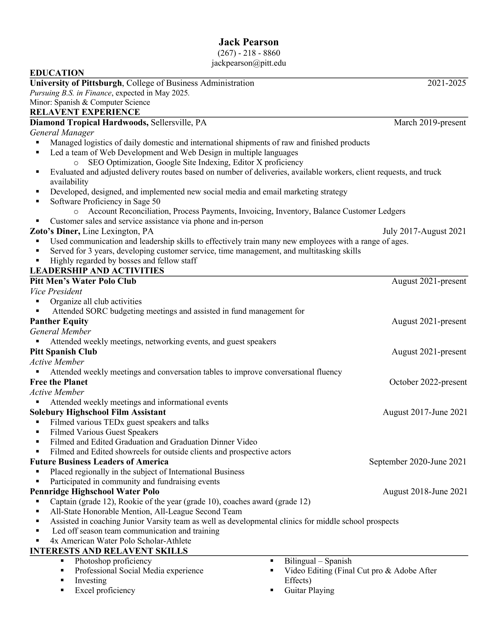 Jack Pearson Resume October 2022