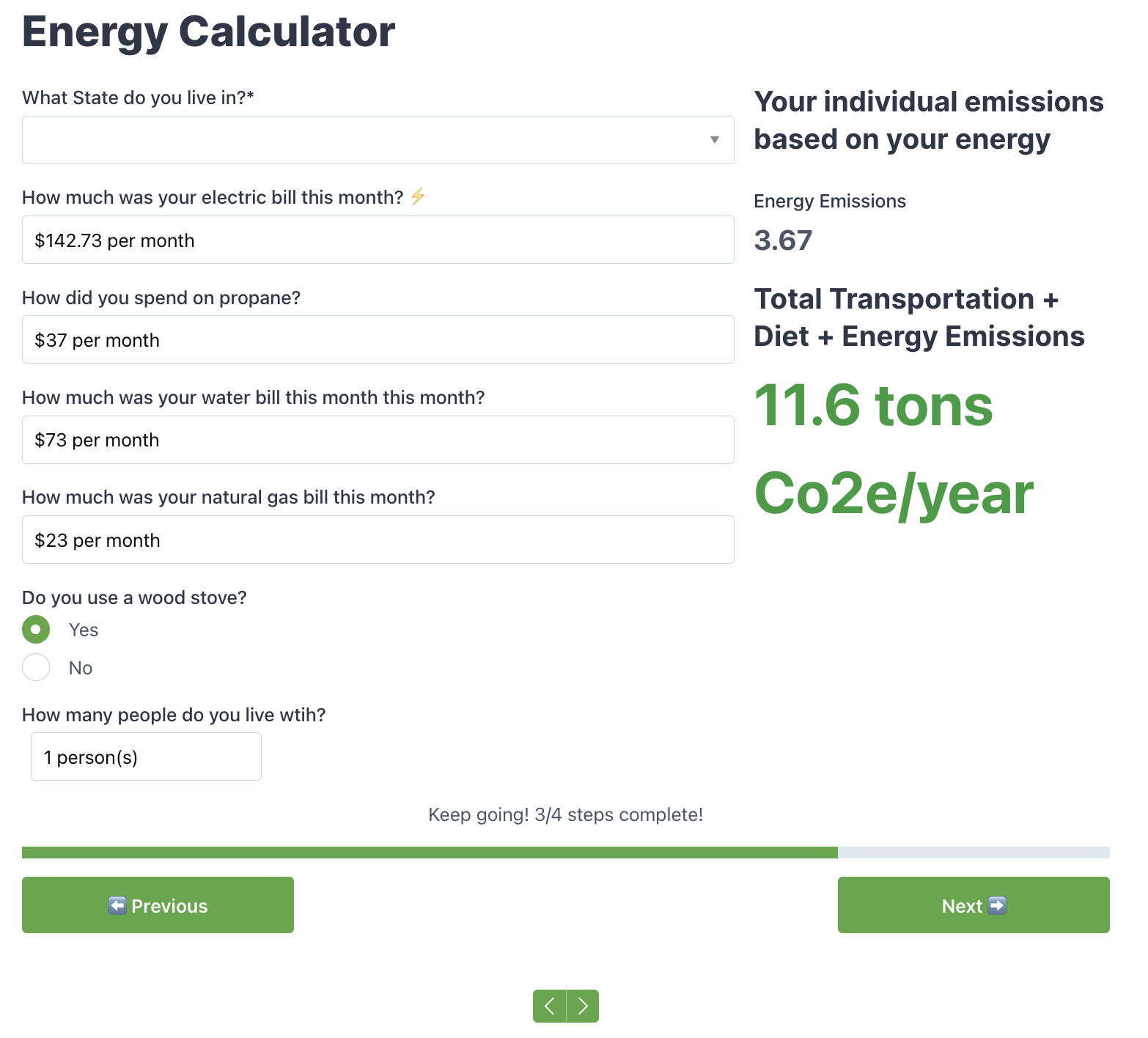 Carbon Calculator Screenshot