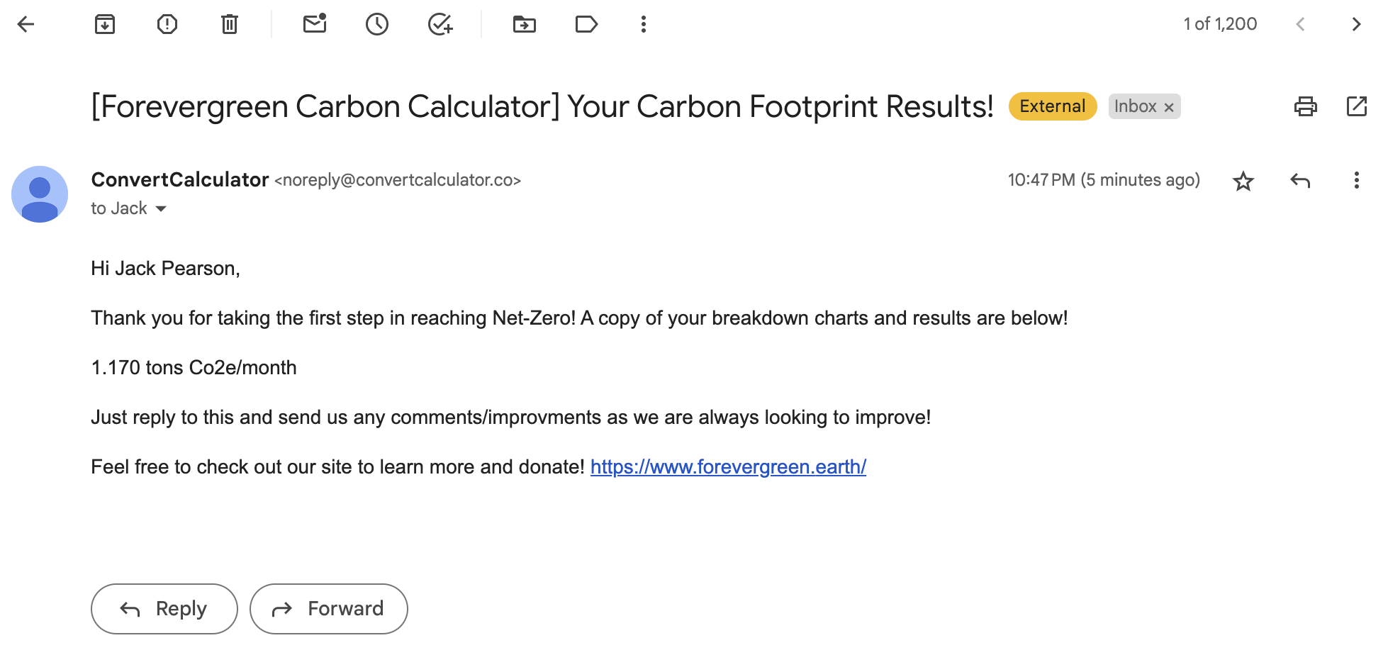Carbon Calculator Screenshot